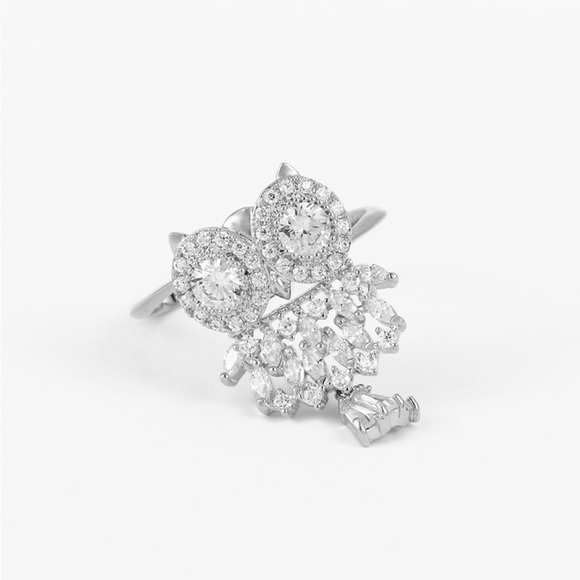 Owl Ring Adjustable Ring Platinum Plated CZ Stone Luxury Jewelry - Picture 3 of 7